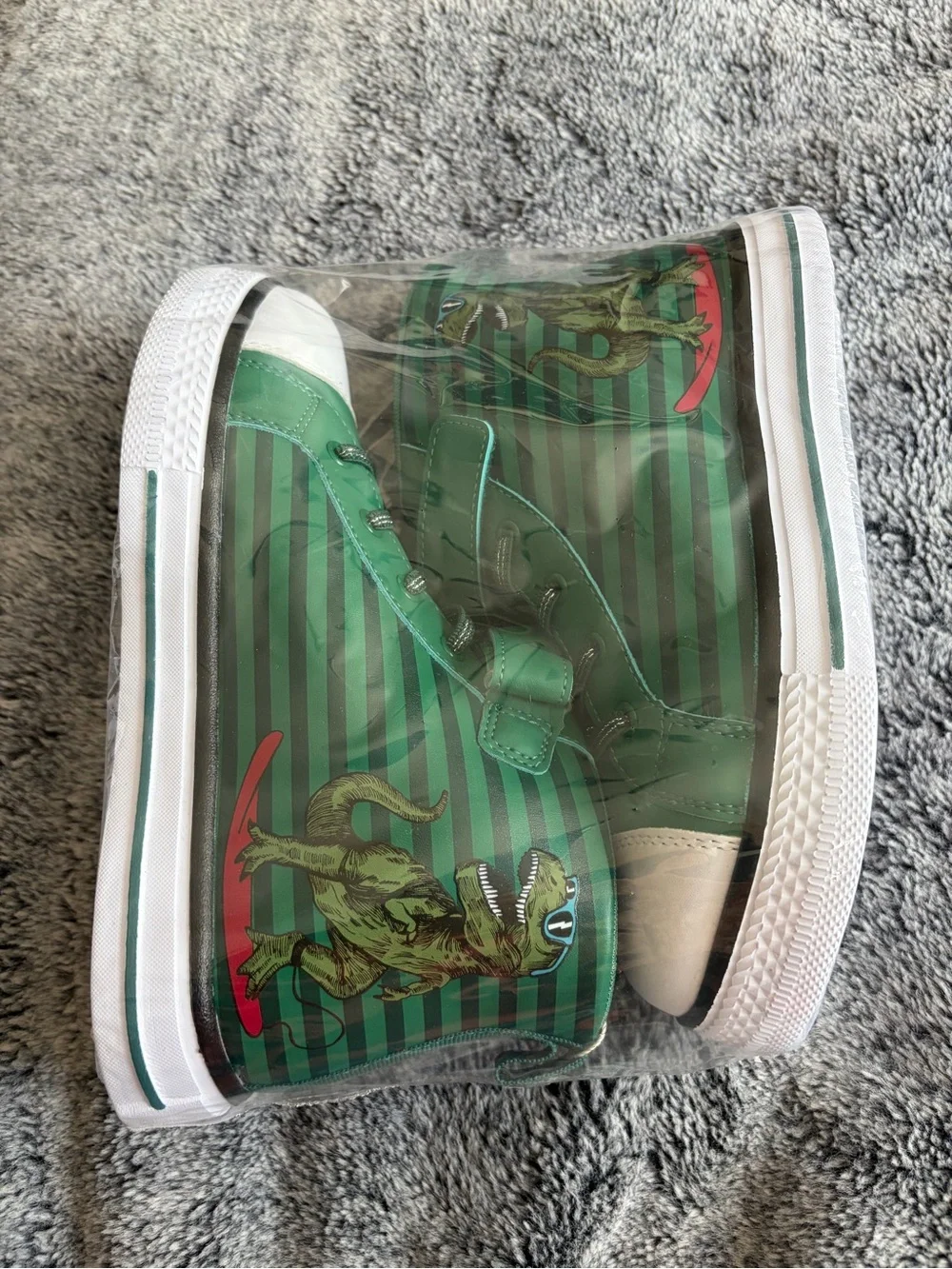 Kids Green Dinosaur Canvas High-Top Sneakers